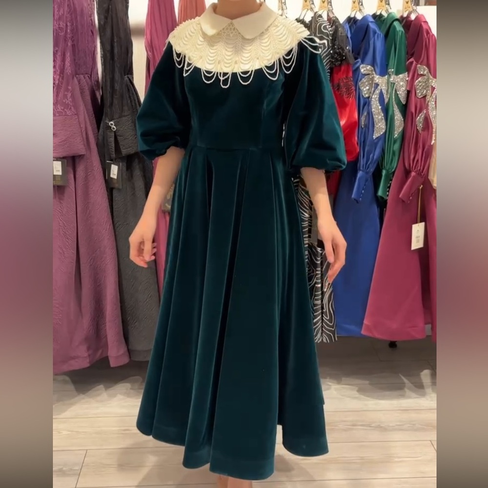 La Parte beautiful velvet dress with lace and pearl details